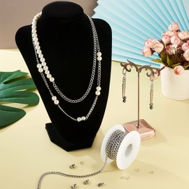 Bestewelry 5m 304 Stainless Steel Twisted Curb Chains Silver Link Chains with 10 pcs Lobster Claw Clasps 20 pcs Jump Rings for Jewelry Making