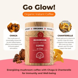 MushroomCups GoGlow Coffe | Premium Mushroom Instant Coffe | Organic Mushroom Arabica Coffe With Organic Chaga And Wild Chanterelle For Health Support And Immunity | 10 servings