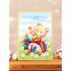 Grandson Easter Card - Bear with Colourful Eggs Chicks Daisies
