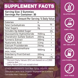 Putaojun 1500mg Glucosamine Chondroitin Gummies with MSM & Elderberry, Flexibility, Gummy Supplement for Adults, Men & Women 120 Cts