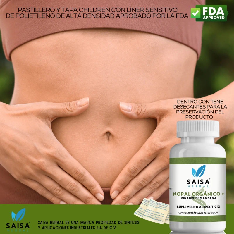 Nopal Orgnico Vinagre De Manzana 100 Cpsulas 500 Mg Saisa