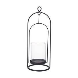Elements 4.53x4.33x12.4 Inch Black Metal Wire with Clear Glass Hanging Candleholder, for Use with Wax or Flameless Candle