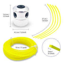 Universal Aluminium Trimmer Head Nylon Mowing Cutter Head with Trimmer Strimmer Line,Wrench, With 10m Trimmer Weeding Rope, Washer Spool Head Brush Cu
