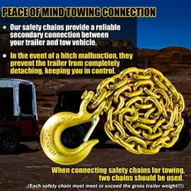 FITHOIST G80 Trailer Safety Chain 36 Inch | Tow Chain with 5/16'' Clevis Snap Hook | 2-Pack Heavy Duty Chains WLL 21,000 lbs for Towing