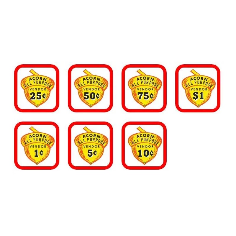 vendinglabels Candy Vending Machine Labels Acorn Price Stickers (4 pack)