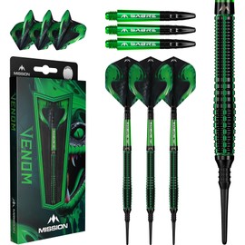 Mission | Venom Darts | Black & Green | Electro Plate | Soft Tip Darts Set | 90% Tungsten | 20g.