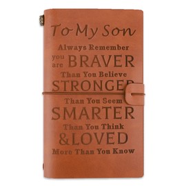 To My Son Leather Journal Gift from Mom, Son Christmas Birthday Graduation Gifts for Son Inspirational Engraved Travel Journal Vintage Notebook, Son Gifts from Dad