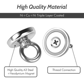 Wukong 165LB/75KG Fishing Magnets, 48mm Diameter Super Powerful Big Round Neodymium Magnet, N52 Magnetic Grade for Magnet Fishing and Salvage in River (2PCS)