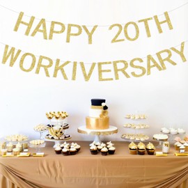 Wonmelody 20th Work Anniversary Decoration Gold Happy 20th Workiversary Banner Happy 20th Workiversary Decors Work Party Office Party Decors Cheers To 20 Years Party Supplies for Coworker Employee