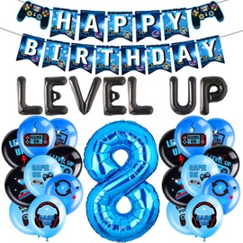 LaVenty Level UP Birthday Decoration Video Game 8 Birthday Decorations Gamer Party Supplies Eight Years Old Birthday Party Decorations
