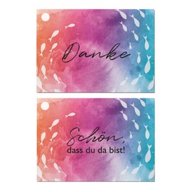 younikat dv_1212 Pendant Set 60 Pieces - 30 x Danke - 30 x Schön, dass du da bist - Guest Gift Pendant with Fish Design for Communion, Confirmation and Confirmation
