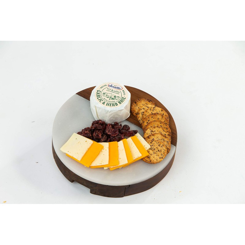 Round Marble and Acacia Wood Cheese Board Set with 3
