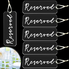 6 Pieces Reserved Signs for Wedding Chairs Acrylic Tag Reserved Signs Hanging Reserved Signs with Ribbon for Wedding Important Events Church Pews Chair and Restaurant (White Lettering)