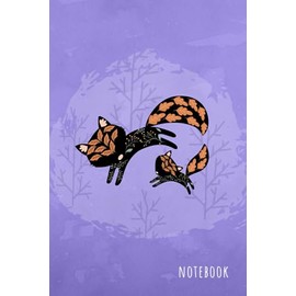 Notebook: 6x9 Medium Lined Journal with Numbered Pages and Blank Date on Top | Fox Silhouette Floral Design Blue-Violet