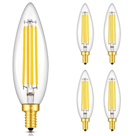 CRLight 8W Dimmable LED Candelabra Bulb 3000K Soft White 80W Equivalent 800LM, E12 LED Candle Chandelier Bulbs, Upgraded Lengthened & Enlarged B11 Clear Glass Torpedo Shape, Pack of 4