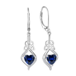 Rocayi Irish Celtic Knot Earrings 925 Sterling Silver Dangle Drop Infinity Leverback Earrings Sapphire September Birthstone Earrings Good Luck Jewelry for Women