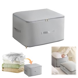 Ultra Space Saving Self Compression Organizer,Compression Bags,Duvet Storage Bags with Zips,Heavy Duty Moving Bags,Self Compression Organiser for Clothes Blanket Comforters (Grey, L(54 * 42 * 30cm）)