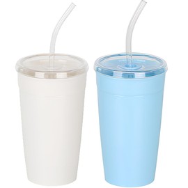 Yisituo 16 oz Single Layer Cute Plastic Cups (2, Beige, Blue)