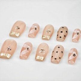 farfarflame Handmade Nail Tip, Medium, Long, False Claws, Almond, 3D Diamond, Cat Eye Gel, Glossy, Stylish, Cute Design, Autumn, Winter, Party, Pack of 10 (Survey of Rain Sound, XS)