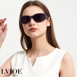 LVIOE Womens Sunglasses Polarized with Wraparound Frame, Rhinestone Wave Pattern Design, Suit for Sports Driving Everyday Wear