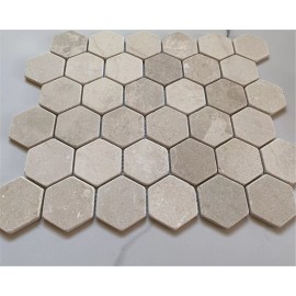 Stone Center Online M32XT Tumbled Crema Marfil Marble 2" Hexagon Non Slip Shower Floor Tile