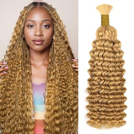 Honey Blonde Boho Braids Human Hair Bulk Hair For Braiding #27 Deep Wave 100% Human Hair 100g No Weft Hair Extensions 16 Inch