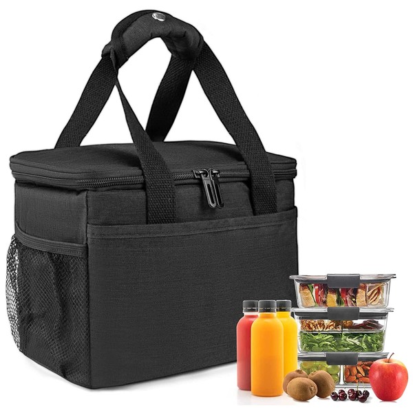 plastific 22L Soft Cooler Bag with Hard Liner, Large Insulated Picnic Lunch Bag Box Soft-Sided Cooling Bag for Camping/BBQ/Family Outdoor Activities Sports (Black - 33x25x27cm)