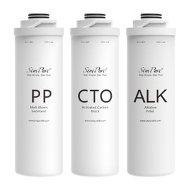 SimPure T1-400ALK 6-Month Replacement Filter Cartridge Pack Set for T1-400ALK Tankless Reverse Osmosis Water Filter System (1*PP Filter+1*CTO Filter+1*ALK Filter)