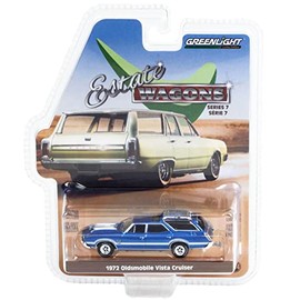 Greenlight Collectible 1972 Olds Vista Cruiser 442 Tribute Blue Metallic with White Stripes Estate Wagons Series 7 1 64 Diecast Model Car by