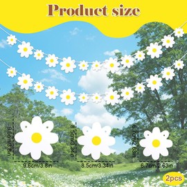 2-Pack Daisy Garland Party Decorations – White Daisy Paper Hanging Garland & Cutouts for Birthday, Baby Shower, & Groovy Party Decor