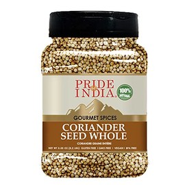 Pride of India – Coriander Seed Whole – Fresh & Gourmet Indian Whole Spice – Good for Curries/Meat/Chicken – Easy to Store – 4 oz. Medium Dual Sifter