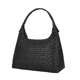 ANTONIO VALERIA Christmas Gift Allison Braided Leather Tote Bag for Women, Braided Black