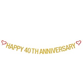 WeBenison Happy 40th Anniversary Banner 40th Wedding Anniversary / 40th Birthday Party Celebration Decoration Supplies Gold Glitter