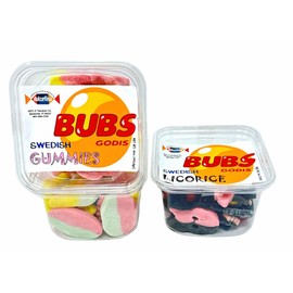 Bubs Godis Swedish candy Mix Sweet and Sour Gummies 16oz and Mix Salty Licorice 8 oz (total 24oz)