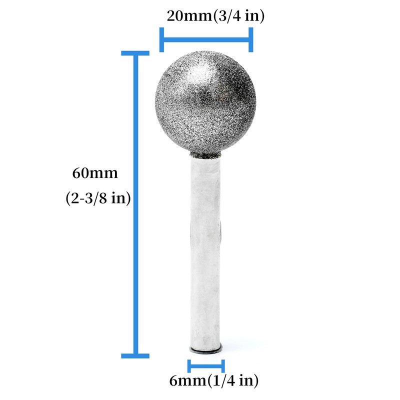 ChilternCasa 20mm Diamond Ball Bit,Round Head Rotary Burr Shank 6mm