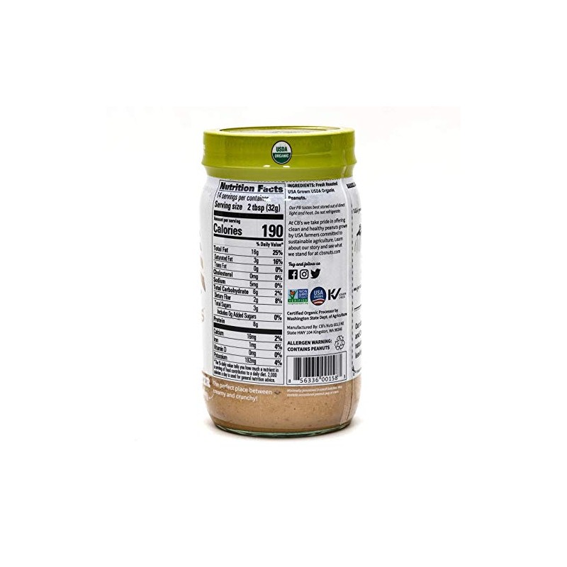 CB's Nuts USA Grown Organic Creamunchy 1 Ingredient Peanut Butter