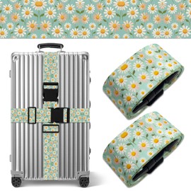 Luggage Straps for Suitcases TSA Approved, Luggage Identifiers for Suitcase, Adjustable Suitcase Strap for Baggage Security with Cute Patten, Travel Necessary Accessories (Green and Fresh)