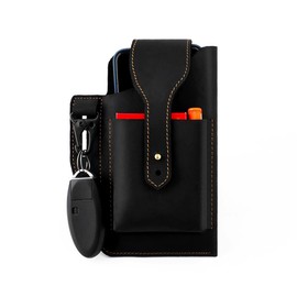 Whatna 6102 Cowhide Leather Waist Pouch, Men's, Waist Bag, Book, Leather, Smartphone Pouch, Fits 6.7-inch Smartphone, Comes with Key Holder, Compact Accessory Holder, for Sports, Business, Travel, Men