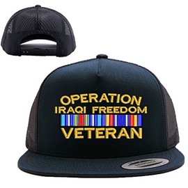 Operation Iraqi Freedom Veteran MESH Trucker SNAP Closure Cap HAT Black