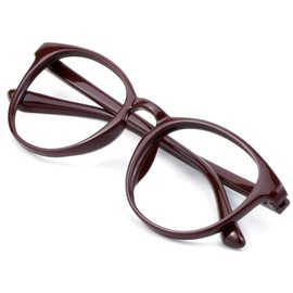 VisionGlobal Blue Light Blocking Glasses for Women, Anti Eyestrain, Computer Reading, TV Glasses, Stylish Oval Frame, Anti Glare (Dark Red, 4.50 Magnification)