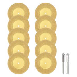 HARFINGTON 10pcs Diamond Cutting Wheel 60mm Titanium Coating Cut Off Discs Diamond Cutting Wheels Replacement with 2pcs 3mm Mandrel for Rotary Tools