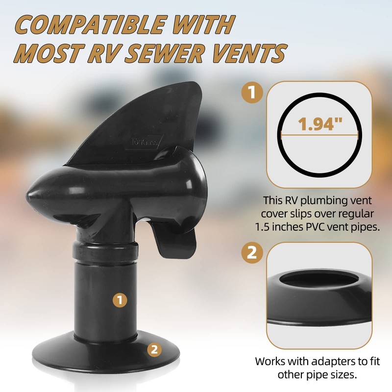 TonGass (2-Pack, Black RV Rotating Sewer Plumbing Vent Cover for