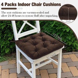 Nuanchu Memory Foam Chair Cushions Set of 4, Thick Indoor Seat Cushions for Dining Chairs Tufted Seat Pads for Kitchen, Dining Room, Office,(Dark Brown,15.5"x15.5"x4")