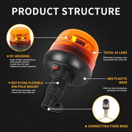 AOHEWEI Amber LED Warning Light, 8 Flashing and 2 Rotation Patterns, 12/24 V, 42 LED Strobe Lamp for Agricultural Machinery, Commercial Vehicles, School Buses, Tractors, Excavators and Trucks