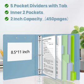 BVSSX 3 Ring Binder with Clipboard,1 Inch Binders with Notepad&5 Dividers with Pockets, Labels,PU Clipboards for School Office(Blue,Letter Size)