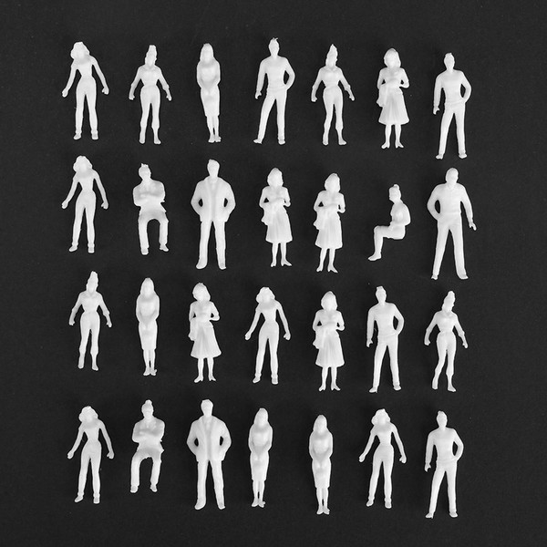 Fashionclubs 1:50 Scale Model People Unpainted Figures 100 Pieces Model Trains Architectural O Scale Standing and Sitting Little People Figures for Miniature Scenes, White Color