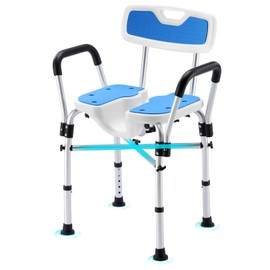U-Shaped Shower Chair for Inside Shower, FSA/HSA Eligible 600lbs Heavy Duty Shower Chair for Elderly and Disabled, Shower Chair with Arms and Back, Height Adjustable Bath Chairs for Seniors