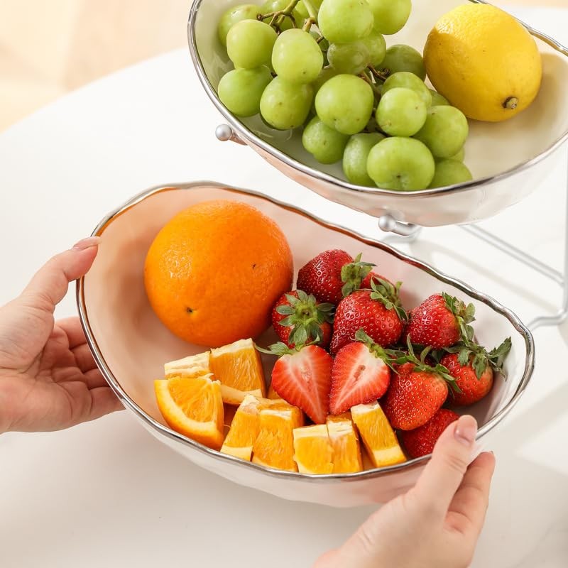 YYW 3 Tier Fruit Bowl for Kitchen Counter, White Ceramic