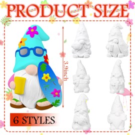 CroBlissful 6 Sets Paint Your Own Ceramic Gnome Statues Ready to Paint Ceramics Paintable Gnome Figurines Unpainted Plaster Arts and Crafts with Brush Palette for Adults(Summer)