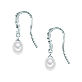 Valero Pearls Women's Earrings Sterling Silver 925 Freshwater Cultured Pearls White Earrings for Women with Freshwater Pearl, Silver, Cubic Zirconia